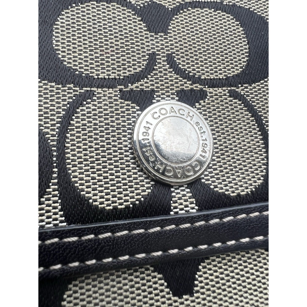 Coach Signature Long Trifold Wallet Black Coin Pocket Card Slots Used - Picture 11 of 12